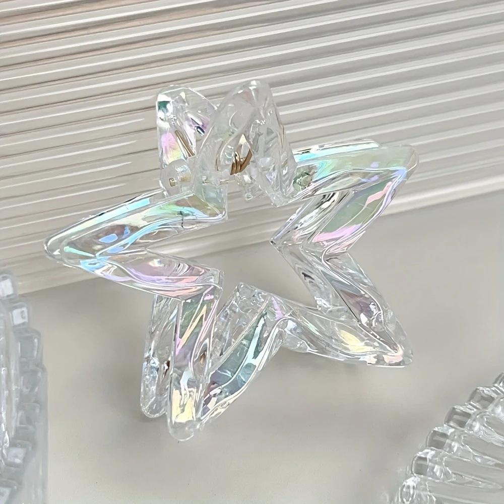 3Pcs Simple Transparent Hairpin Sweet Temperament Girls Hairpin Hair Accessories Colorful Hollow Five Pointed Star Shark Clip