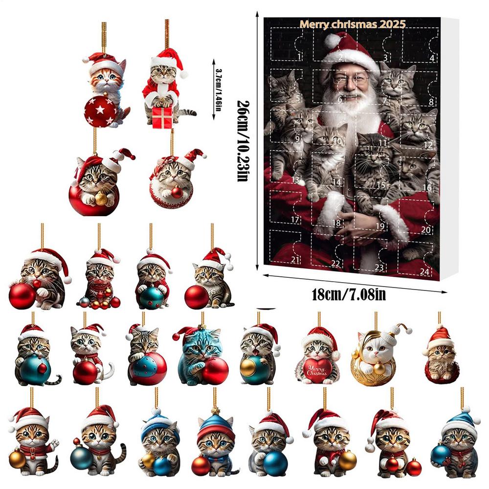

2025 Christmas 24-Day Countdown Calendar 2D Acrylic Cat Christmas Countdown Calendar Advent Near Year Kitten Pendant Ornament S