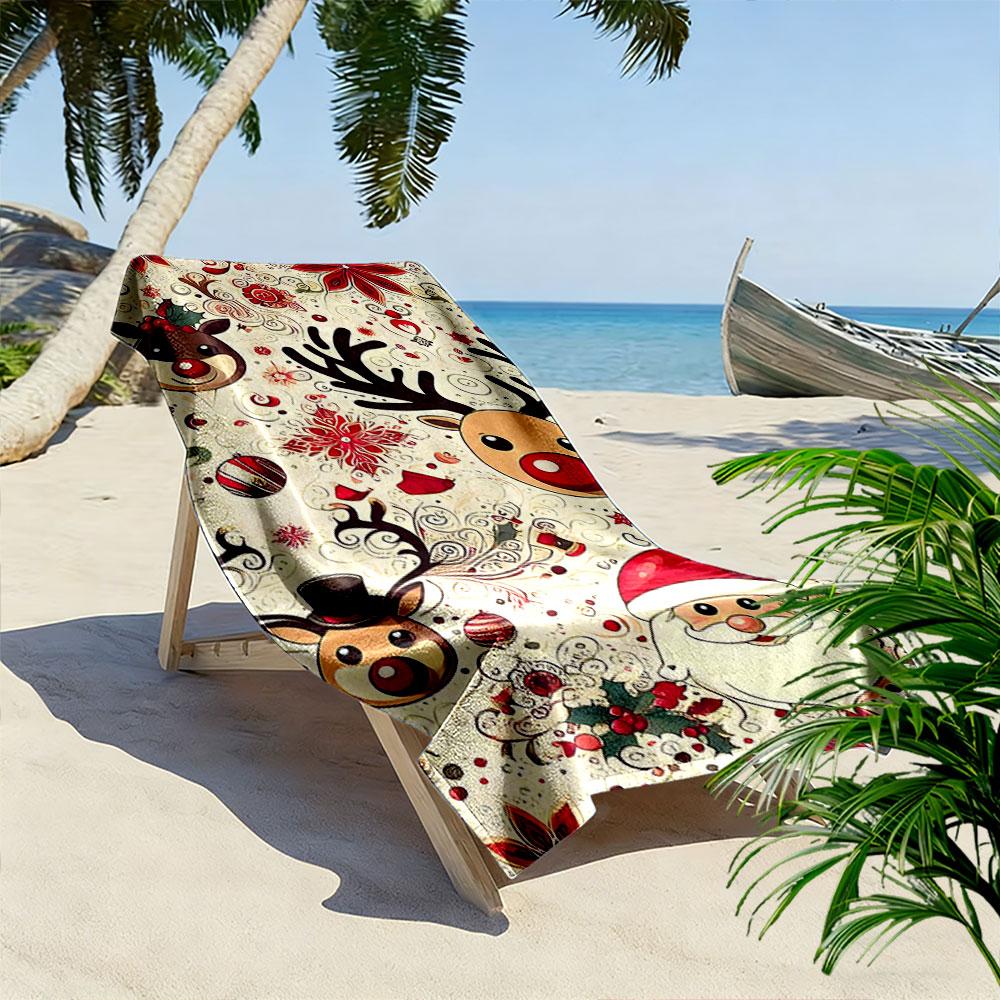 Festive reindeer joyfully adorned Print beach towel, quick drying, suitable for travel, outdoor sports, jogging, the beach and swimming, gift
