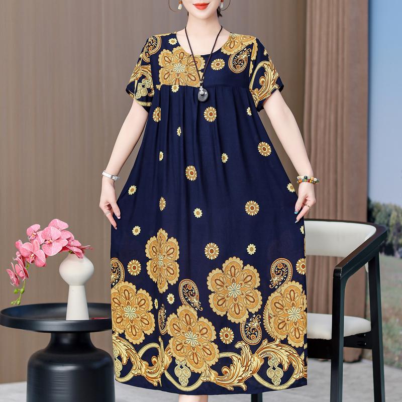 Elegante lange Kleider mit Ärmeln Übergröße Lässiges lockeres Kurzarm-Vintage-Kleid für Damen Sommerkleidung
