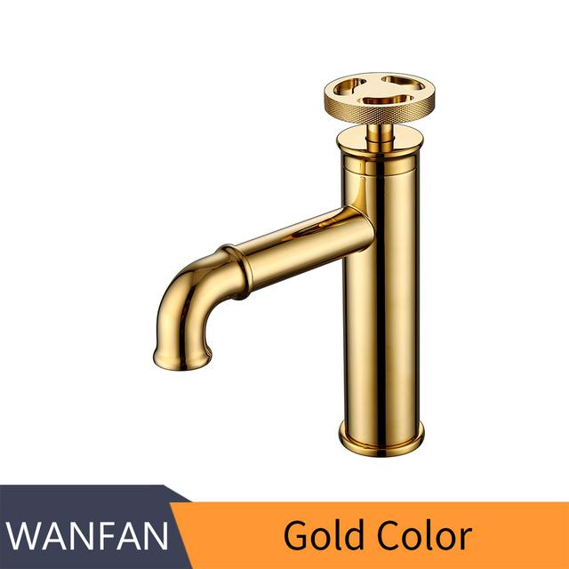 Industrial Style Gold Bathroom Sink Basin Taps Solid Brass Basin Faucet Wheel Switch American Bathroom Tap Faucet (Gold,Brass)