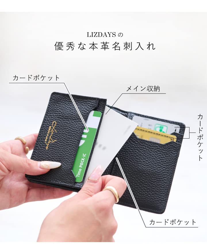 Lizdays Business Card Holder for Men and Top Simple and Minimalist Card Genuine Cowhide Holds 50 Suitable for and Style on Back Women, Leather,