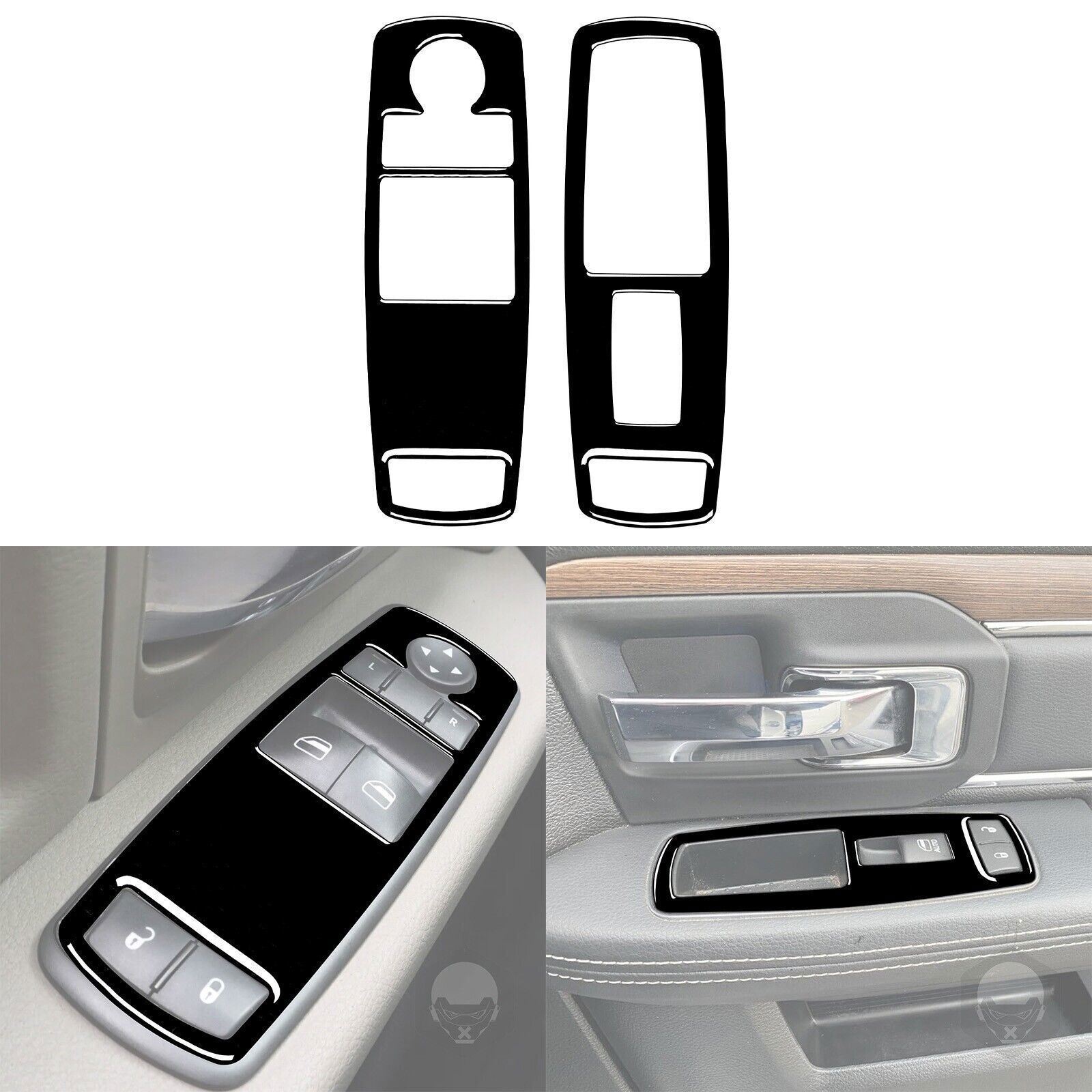 2Pcs Glossy Piano Black Window Lift Switch Cover For RAM 1500 2500 3500 2013-15