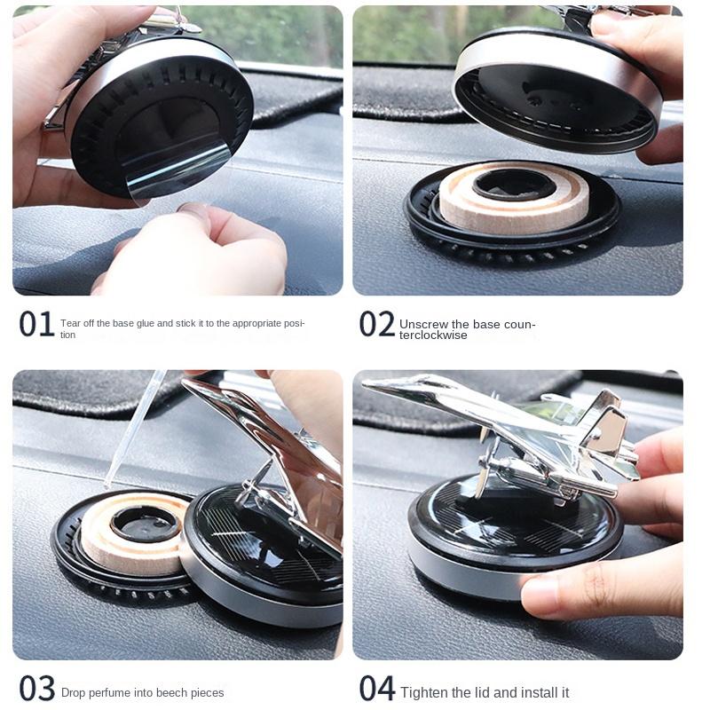 Car Perfume Diffuser Car Air Freshener Solar Propeller Fighter Aromatherapy Car Interior Decoration Accessories for Mens Womens