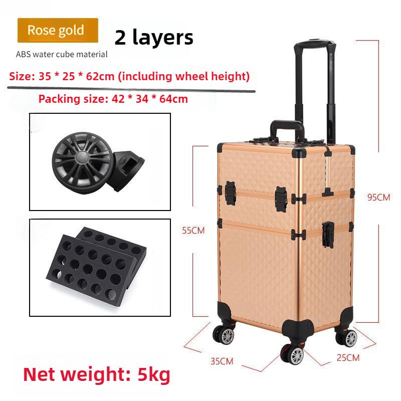 Large Capacity Cosmetic Case Trolley Portable Eyelash Nail Art and Tattoo Embroidery Toolbox Multi-layer Trolley Box
