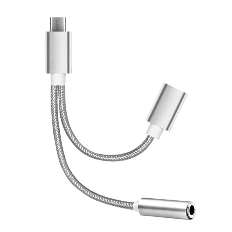 

Type-C Audio Adapter Type-C To 3.5 Earphone Music And Music Charging Two-In-One Braided Extension Cable серебряный
