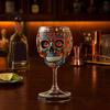 Skeleton Themed Wine Glass Gothic Skull Glass, Hand Painted Goblet, Day Art Glassware of The Dead Decor, Unique Bar Gift for Halloween Altar Accessory