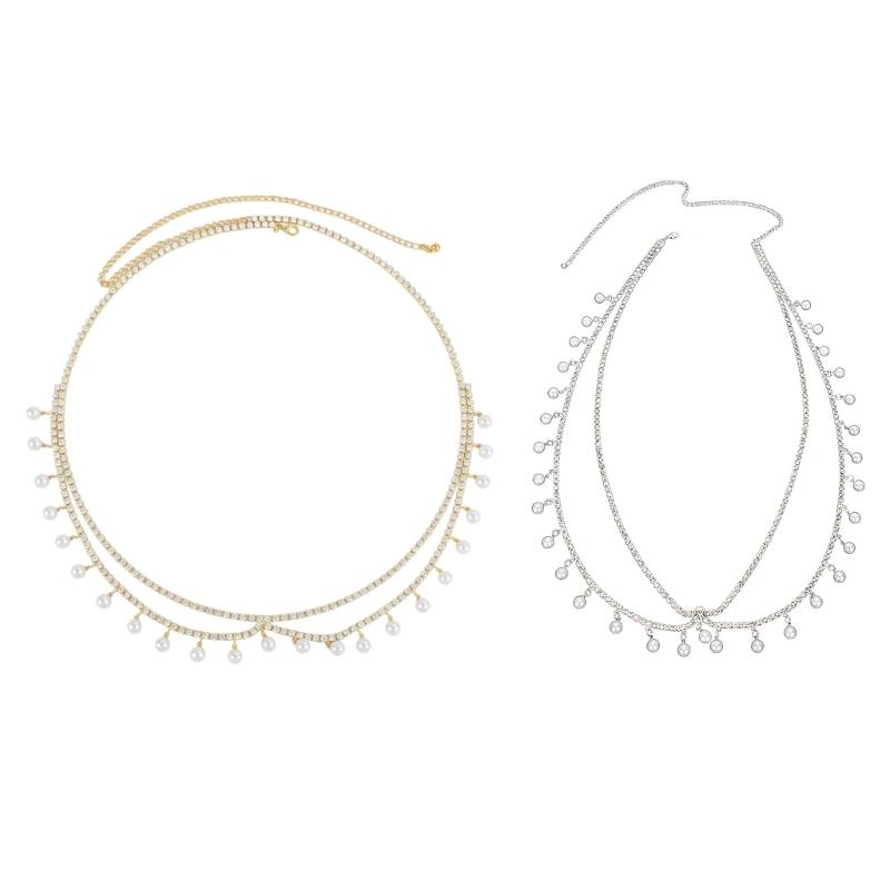 Elegant Two Strand Imitation Pearls Belly Chain With Dangling Fringes For Party And Wedding