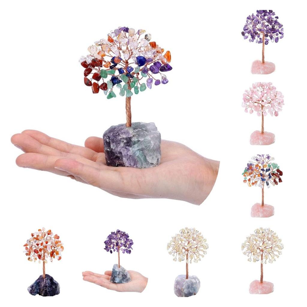 Natural Crystal Colorful Tree Ornament Irregular Base Craft Tabletop Decoration