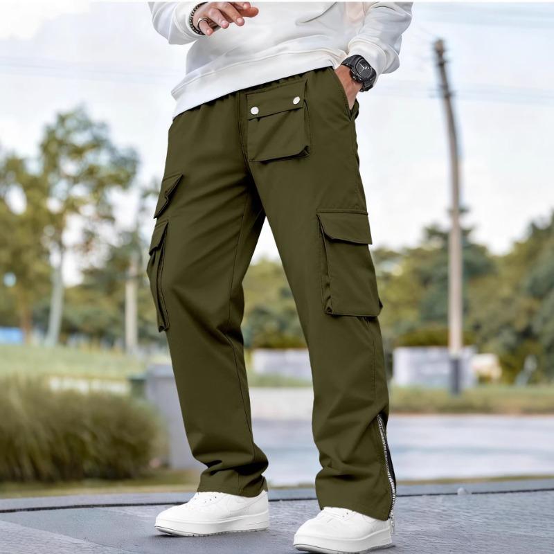 Mens Casual Multi Pocket Cargo Pants Straight Leg Zipper Detail Trousers