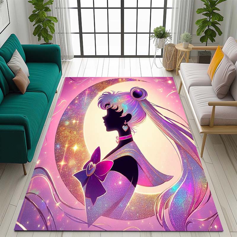 3DPretty Guardian Sailor Moon Pattern Rug, Non-slip Floor Mat, Suitable for Children's Playrooms, Bedrooms, Crawling Mats, Stain