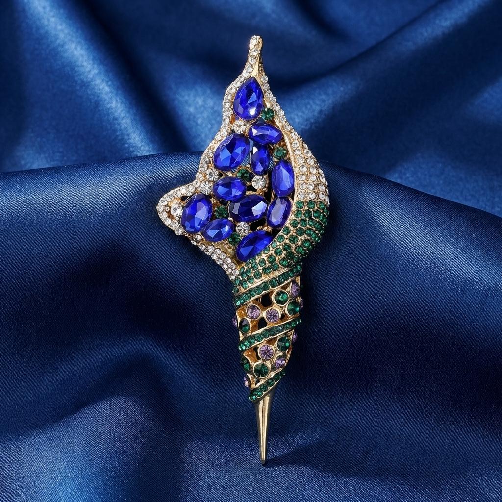 Fashion Rhinestone Conch Brooches for Women Unisex Enamel Ocean Series Pins Friend Event Party New Gifts Jewelry Decoration