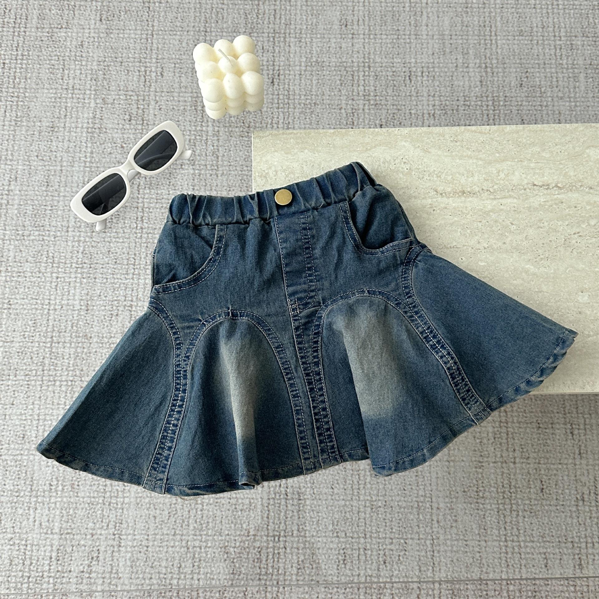 Children s Korean-Style Ruffle Denim Skirt - Girls Summer Retro Fashion 100cm