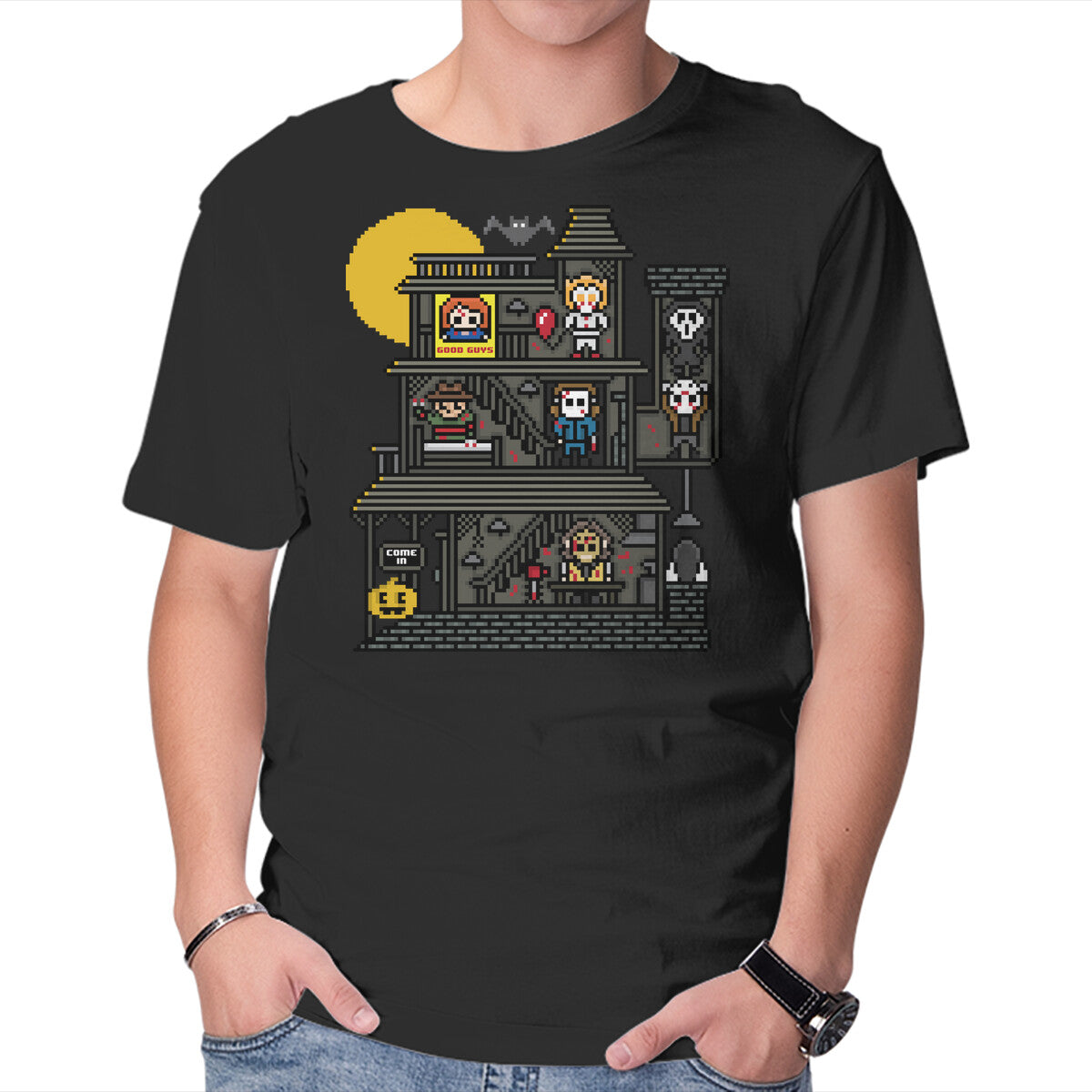 Unisex Crew Neck T-Shirt Haunted Pixels Graphic Short Sleeve Casual Tee XL