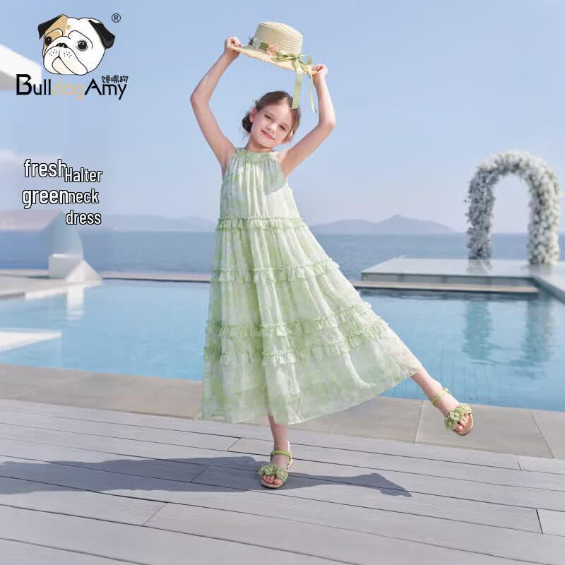 CHANZUIGOU Girls  Monet Green Halter Chiffon Dress 160 cm