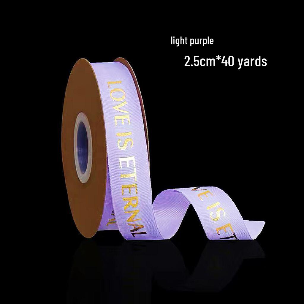 English Hot Stamping Ribbed Ribbon - 2.5cm Silk Bow for Gift, Cake, and Flower Packaging