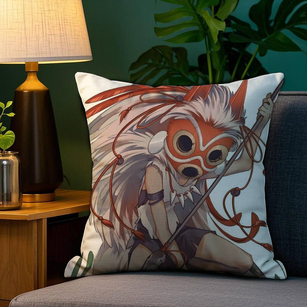 P-PrincesS M-Mononoke Pillow Case Plush Fabric Soft Double Sided Print Sofa Cushion Cover Throw Pillow Covers