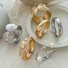 Salircon Aesthetic Design Vintage Geometric Texture Chunky Metal Bangles Women Charm Imitation Pearl Spring Bracelets Jewelry