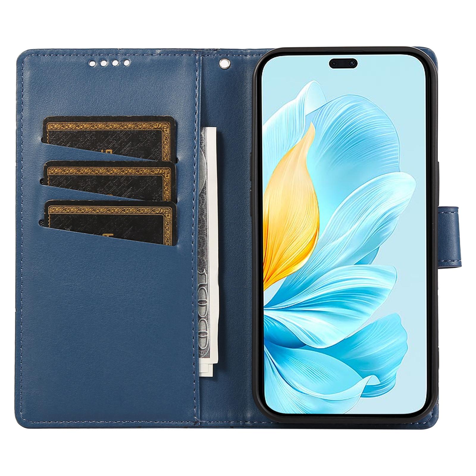 

DF-06 For Oppo Reno13 F 5G Phone Case Line Imprint Leather Wallet Cover Blue