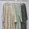 Spring Mori-Style Floral Slimming Pleated Dress, Loose Plus Size, Cotton Linen Long Sleeve