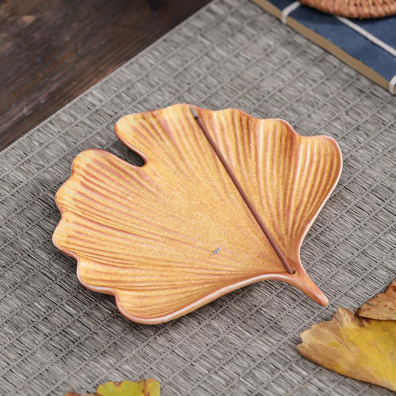 Ceramic Ginkgo & Bodhi Leaf Incense Holder - Creative Home Decor Ornament