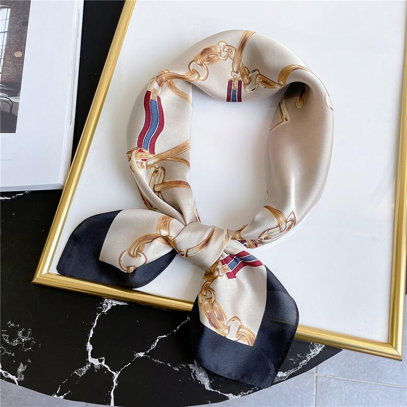 Luxury Chain Small Square Scarf 70Cm Imitation Silk Scarf Women'S Season Travel Decoration Scarf Shawl Silk Scarf