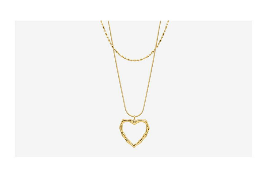 French Chic Double-Layer Heart Pendant Necklace - 18k Gold-Plated Titanium Steel for Women