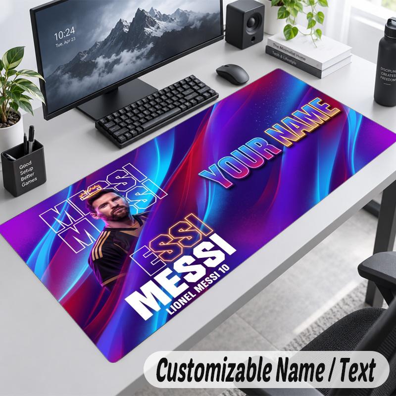 Lionel Messi Personalisiertes Großes Mauspadd Benutzerdefinierter Name Text Erweiterte Schreibtischmatte Gaming-Mauspad