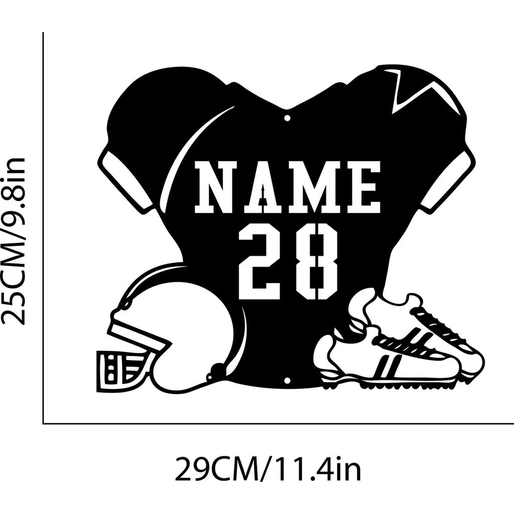 Personalized Football Metal Sign, Custom Name Plate, Sports Man Cave Wall Art, Birthday Gift for Him