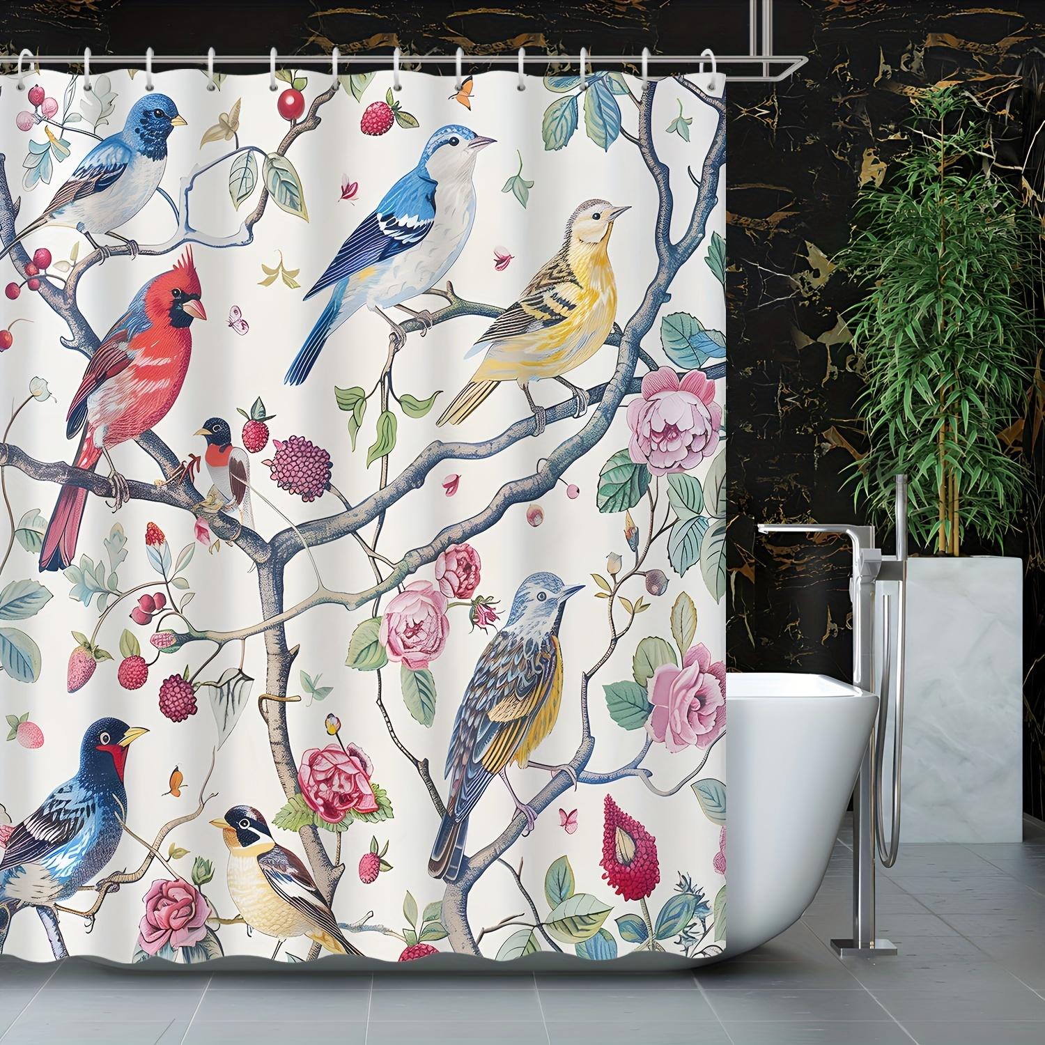 

1Pcs Chinese Classical Floral Elegant Flower And Bird Painting Shower Curtain Decorative Printed Shower Curtain Polyester Fabric W60H190(CM)-1 Pcs