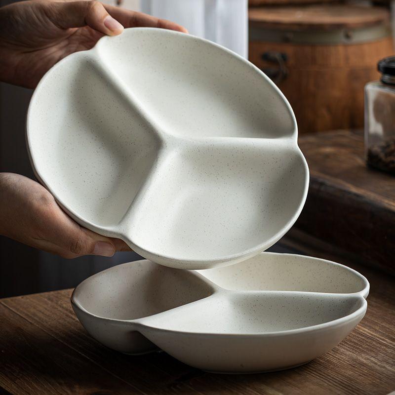 Creative Ceramic Sub-Plate Fat Reduction Quantitative Three-Grid Plate Simple Wind Fruit Plate Breakfast Plate Children'S Household Plate