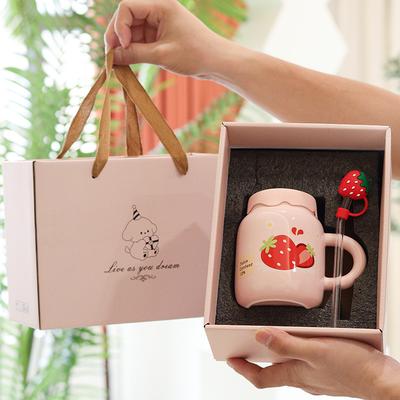 Ceramic Mug with Straw Lid with Handle Fresh Girly Heart High Value Water Cup for Best Friend Souvenir