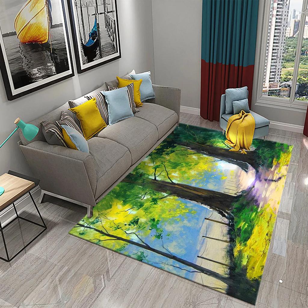 Tree Oil Painting Pattern Carpet Door Mats Doormats Kitchen Bathroom Non-Slip Carpet Living Room Bedroom Decor Floor Mat Rugs