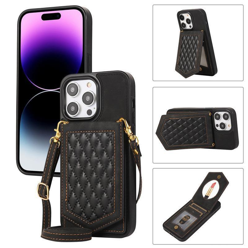 Stylish Crossbody Phone Case With Mirror Card Holder IPhone 15 S23 Ultra PU Leather Cover