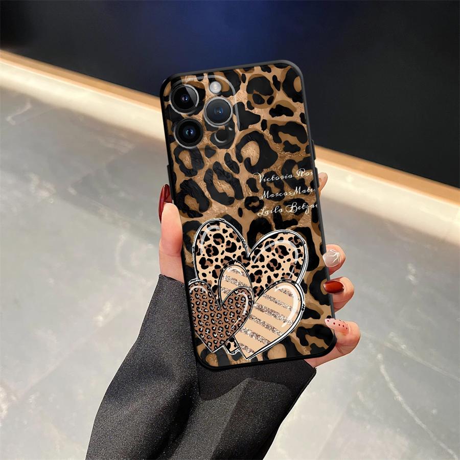 Case for iPhone XR 7 8 17Air 15 16 14 Plus 13 12 11 17 Pro Max XS Max Black Soft Phone Cover Cartoon Leopard Print Pattern