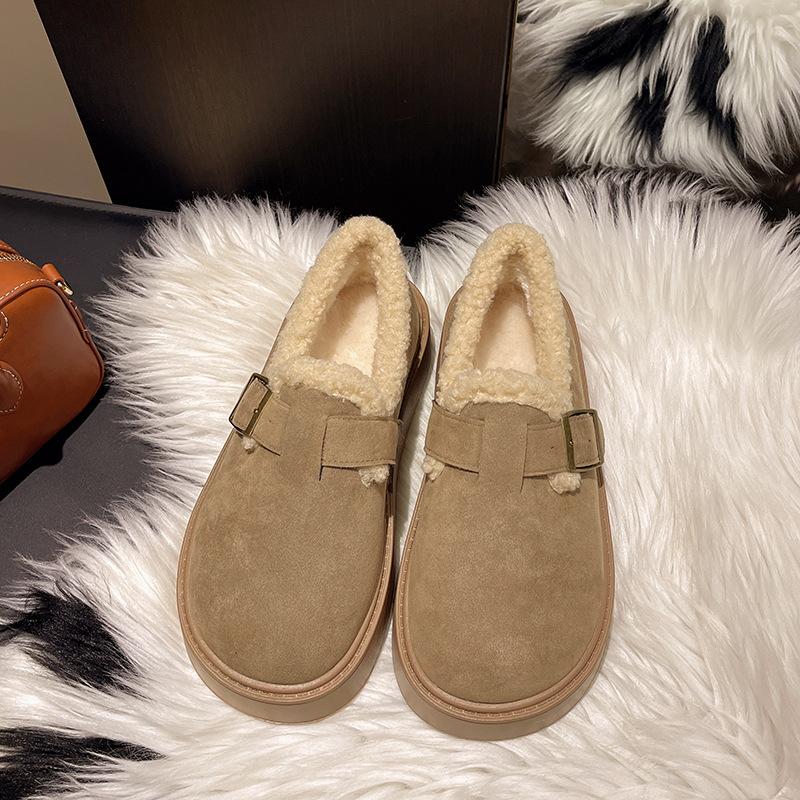 Women's Large Size Padded Thickened Winter Warm Fur One Single Shoes Padded Lining Anti-slip Mountaineering Sports Cotton Shoes