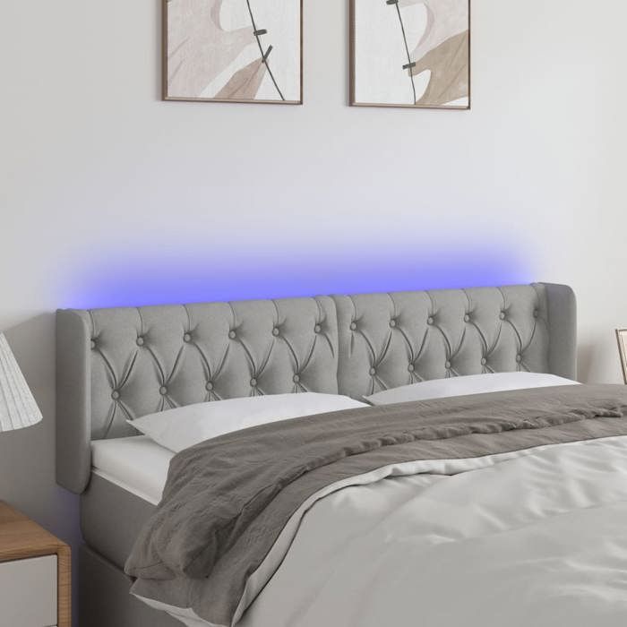 VidaXL Tête de Lit à LED Meuble de Chambre à Coucher Accessoire de Lit Double Tête de Cadre de Lit Intérieur Gris Clair 3123578