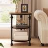 3-Tier Round Side Table Accent Table with Storage Shelf and Metal Industrial Wood Bed Side Table Night Stand for Bedroom