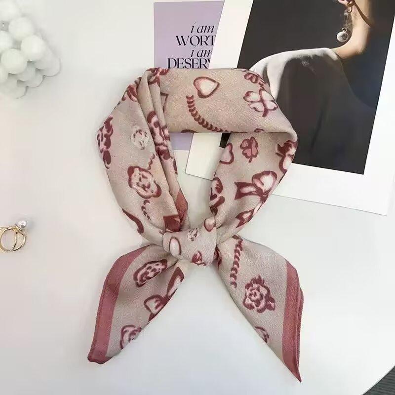New French bow retro velvet herringbone pattern small square scarf temperament silk scarf versatile neck protection scarf scarf women