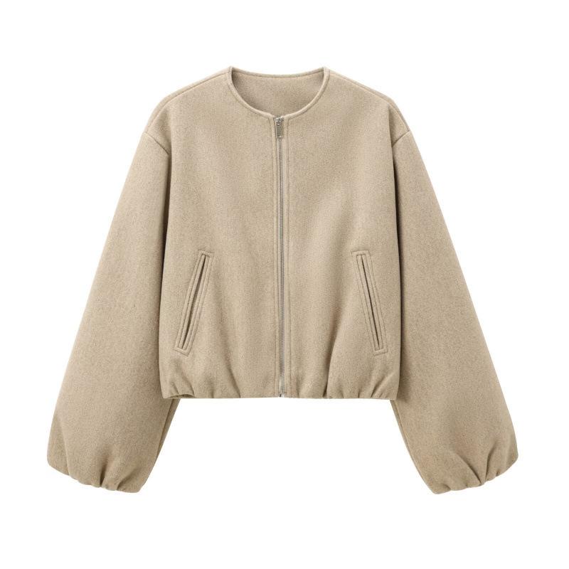 Spring and Autumn New European and American Style Soft Pilot Round Neck Zipper Short Jacket