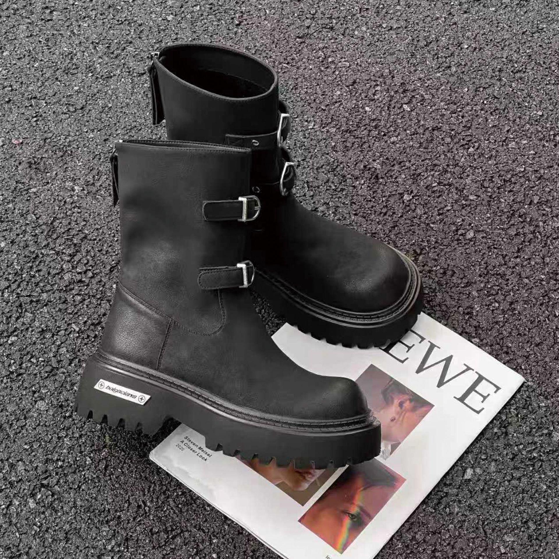

New Fashion Women s Chunky Heel Platform Mid-Calf Buckle Rider Ankle Boots 38 чорний