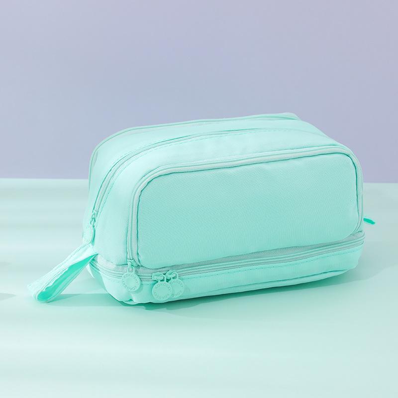 Large capacity double-layer double-open pencil bag ins wind niche primary and secondary school students pencil case multi-functional simple universal