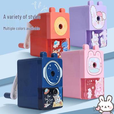 Cartoon Hand-Crank Pencil Sharpener: Automatic Lead Feed, Single Hole, Labor-Saving