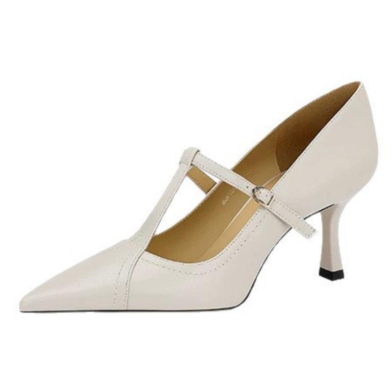 Retro Thin Heel Pointed High Heels Women's Thin Heel Early Autumn New One-word T-shaped Commuter Shoes with Shallow Mouth