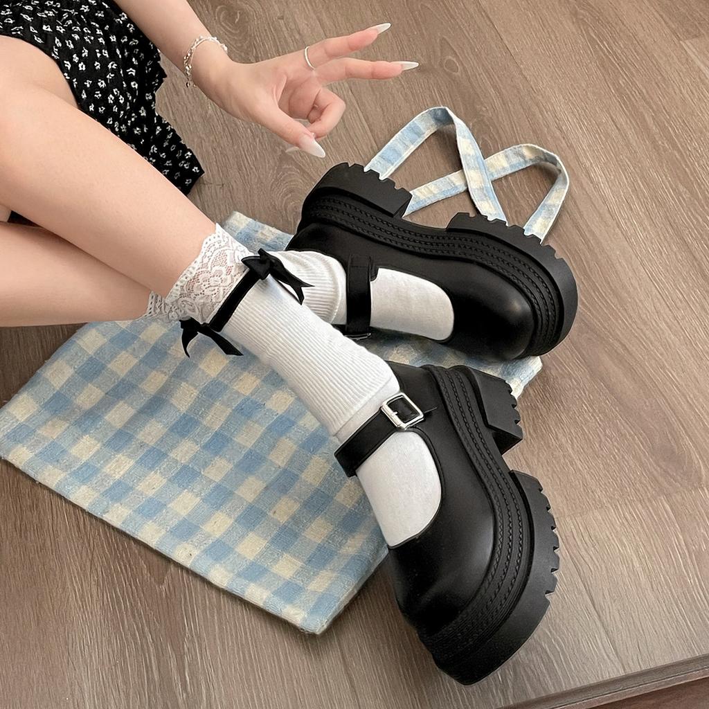 Black French British Style Platform Heightening Small Leather Shoes Women's 2025 New Summer Thick Heel Light Mouth Mary Jane Single Shoes