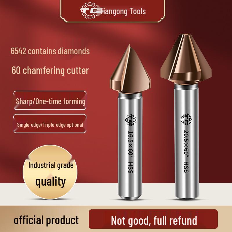 Tiangong 6542 Cobalt HSS 60° Single-Edge Chamfering, Deburring, and Countersink Cutter with Straight Shank.