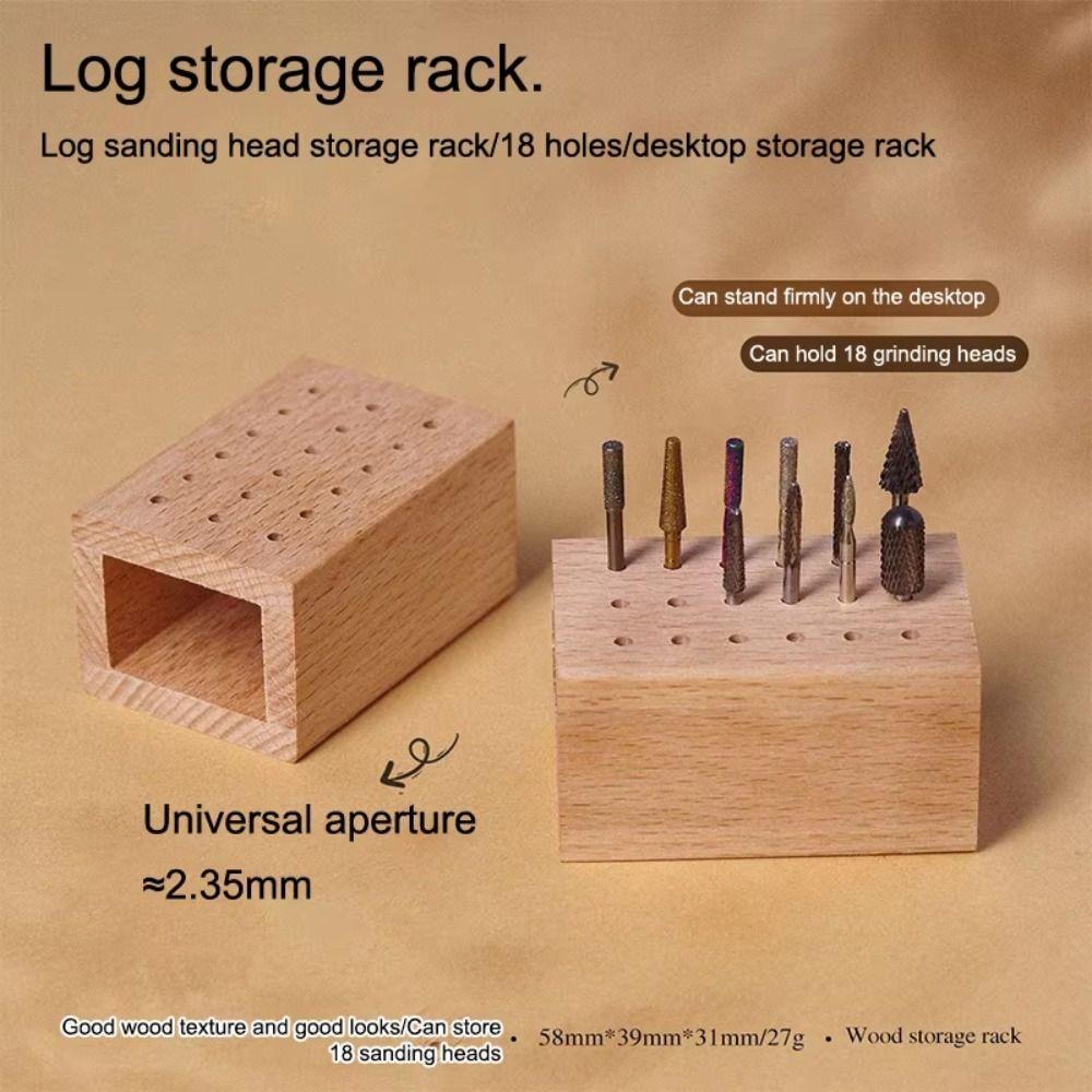 18 Holes Wood Nail Drill Bits Holder Empty Container Case Save Space Nail File Head Storage Rack Universal Wood Display Stand