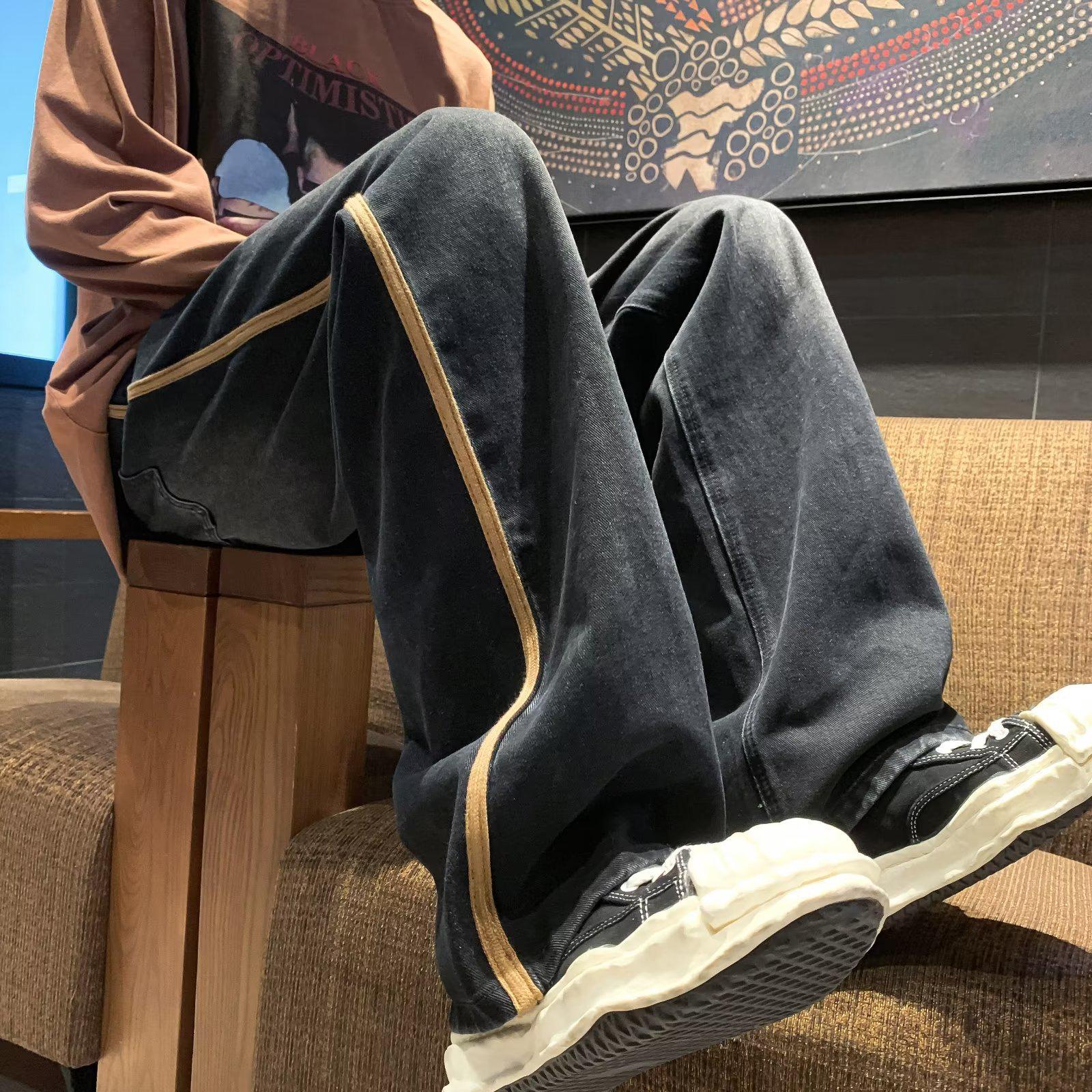 

Мужские джинсы с широкими штанинами в стиле ретро с эффектом потертости — модный американский уличный стиль весна/осень M