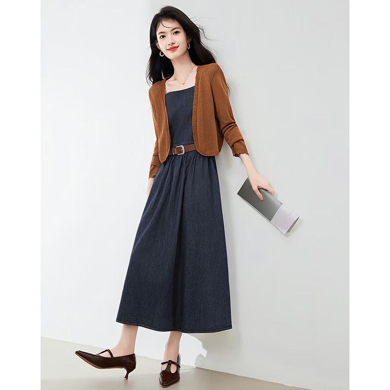 Spring Autumn Elegant Long Sleeve Cardigan & Midi Dress Set