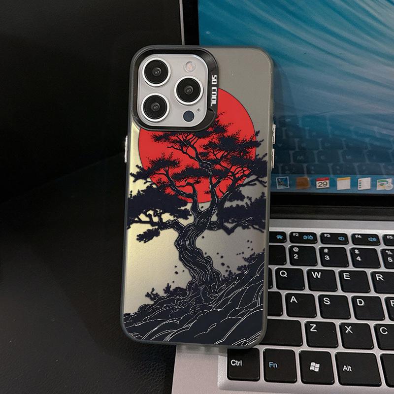 Black Holy Tree design pattern phone case suitable for iPhone 17 16 15 14 13 12 11 Pro/Max/Plus anti drop and shockproof